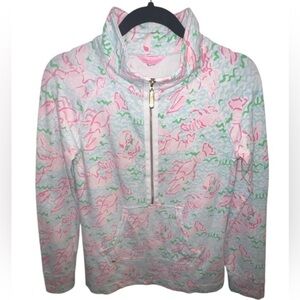 Lilly Pulitzer Skipper Popover Quarter Zip Lobstah Roll Spa Blue Tropical Small